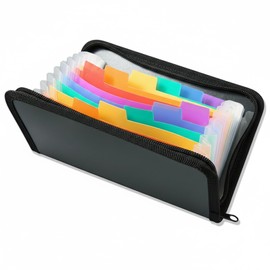Pilviz B6 File Holder, 13 Pockets, Storage Case, Receipts, Receipts, Accordion Type, Classification Case, Color Coding, Multi Dividers, Zipper Type, Black