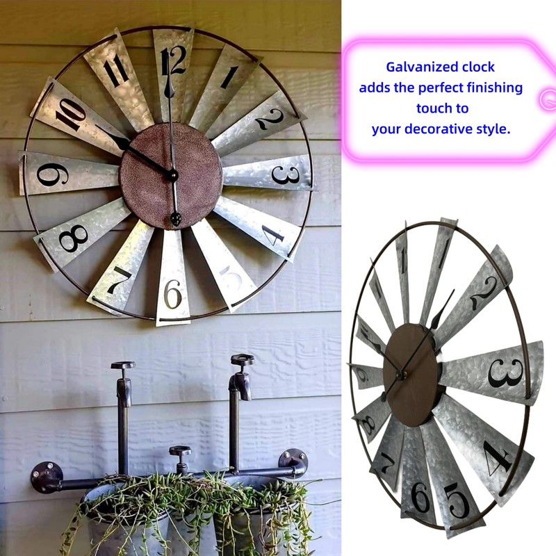 Evursua 24 Inch Modern Farmhouse Clock Large Metal Windmill Clock