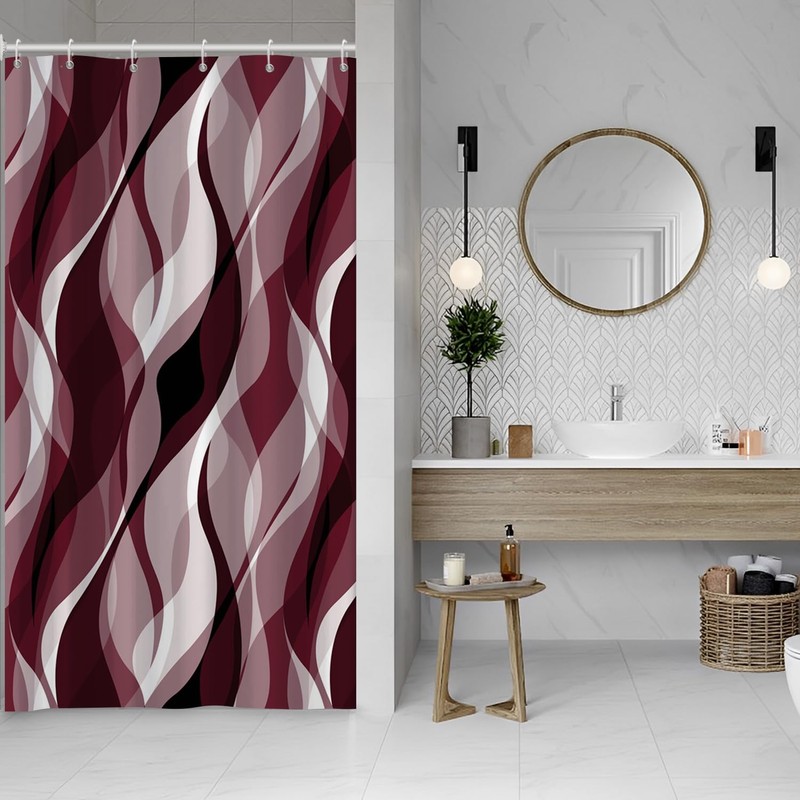 Ruelvth Burgundy Shower Curtain, Modern Abstract Ombre Burgundy Striped Shower