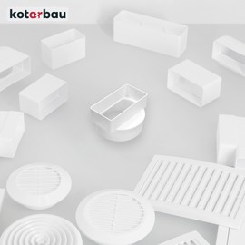 KOTARBAU® Transition piece flat duct to round pipe, diameter 100 mm, rectangular connector, 110 x 55 cm, white, deflection piece, ventilation system, exhaust duct, duct connector made of plastic