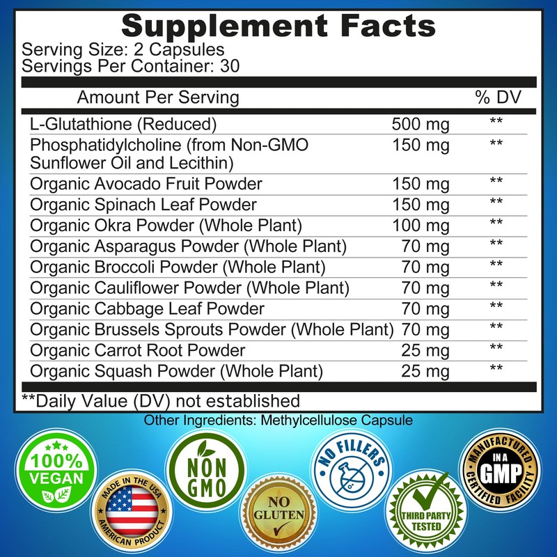 Liposomal Glutathione 500mg - Active Form L Glutathione (Reduced) for