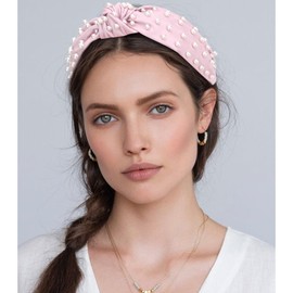 YISSION 1PC Pearl Knotted Headband for Women Non Slip Beaded Headband Wide Leather Headbands for women Jeweled Embellished Hairband Pink Head Band Hair Accessories for Women Girls