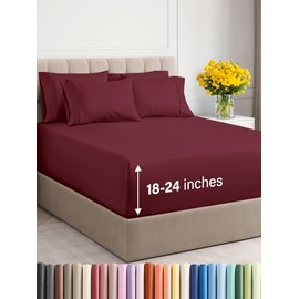 CGK Unlimited Extra Deep Cal King Sheet Set - 6 Piece Breathable & Cooling Sheets - Hotel Luxury Bedding Set w/18-24 Inch Extra Deep Pockets - Easy Fit - Super Soft, Wrinkle Free & Comfy - Burgundy, Cal King Size