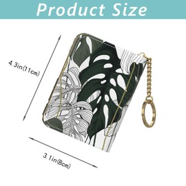 Tiexcnia RFID Credit Card Holder, Small Card Holder Wallet with Keychain Zipper, Leather Card Case Wallet for Women, Tropical Plants