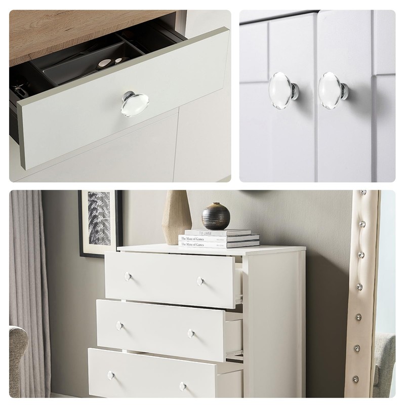 CLCTK 4 Pack Polished Chrome Glass Cabinet Knobs, Chrome Crystal