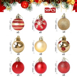Christmas Baubles Pack of 50 Plastic Christmas Tree Baubles Christmas Decoration Diameter 4 cm Mini Christmas Baubles Christmas Bauble Ornaments with Pendant Shatterproof for Christmas Decoration