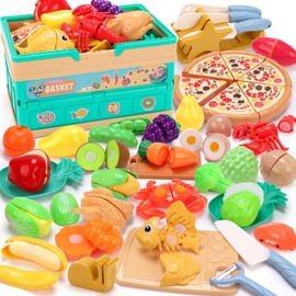 Qizebaby Pretend Play Set, Vegetables, Fruits, Tableware, Storage Basket, Kitchen Toy, Cutting Toy, Educational Toy, Pretend Play, Food, Cookware, Baby Toy, Girls, Boys, Popular, Birthday Gift,
