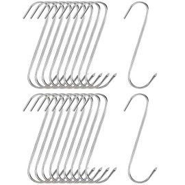 XMDROU 20 PCS S Hooks, Meat Hooks for Hanging Heavy Duty S Shaped Smoking Hooks Stainless Steel Metal Hangers for Cooking Drying and BBQ