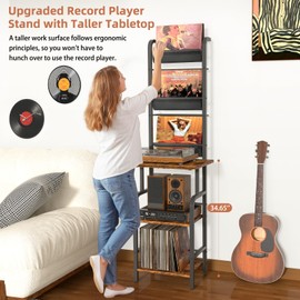 Record Player Stand with Vinyl Storage, Record Player Table with Vinyl Record Storage up to 250 Albums, Turntable Stand with Record Holder Display Shelf, Record Player Cabinet Organizer Rack