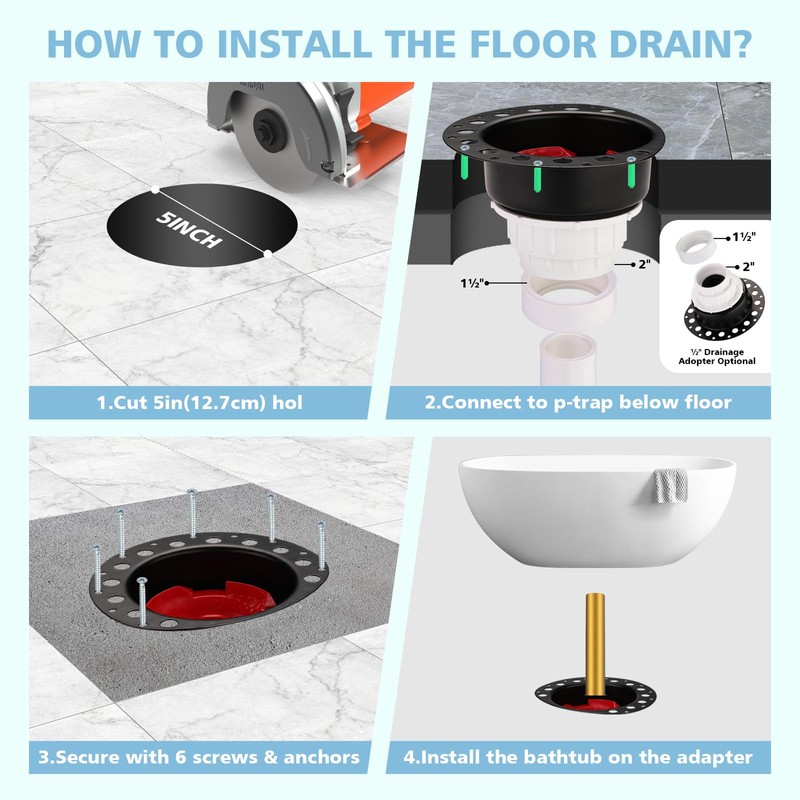 Freestanding Tub Drain Rough-in Kit, Bathtub Drain Kit with PVC
