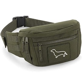 Dachshund Dog Walking Bum Bag – Military Style Waist Bag with 3L Capacity – Adjustable Belt up to 58" – Dog Treat & Accessory Pouch – Hands-Free Dog Walker Gift (Military Green)