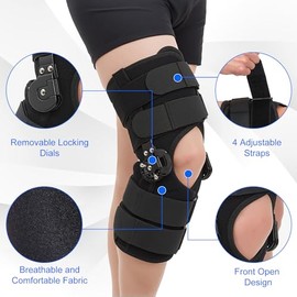 Hinged ROM Knee Brace, Post-Op Knee Immobilizer for Arthritis, ACL MCL PCL Injury, Adjustable Orthopedic Support (S)