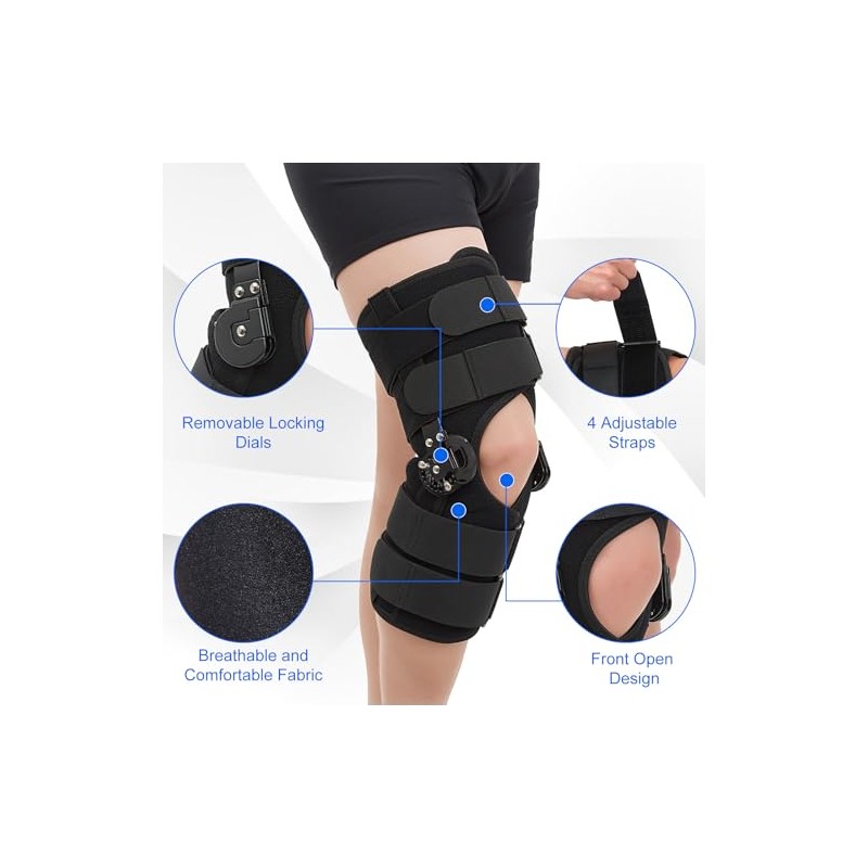 Hinged ROM Knee Brace, Post-Op Knee Immobilizer for Arthritis, ACL