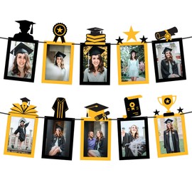 KatchOn, Gold and Black Graduation Photo Banner - Large, 10 Feet | Graduation Banner 2025 for Graduation Decorations Class of 2025 | Graduation Picture Banner for 2025 Graduation Party Decorations