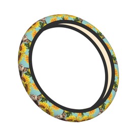 Highland Cow With Sunflower Elastic Steering Wheel Cover, Universal 15 Inch Fit, Neoprene Rubber Car Steering Wheel Covers, Anti-Slip Car Accessories For Men Women