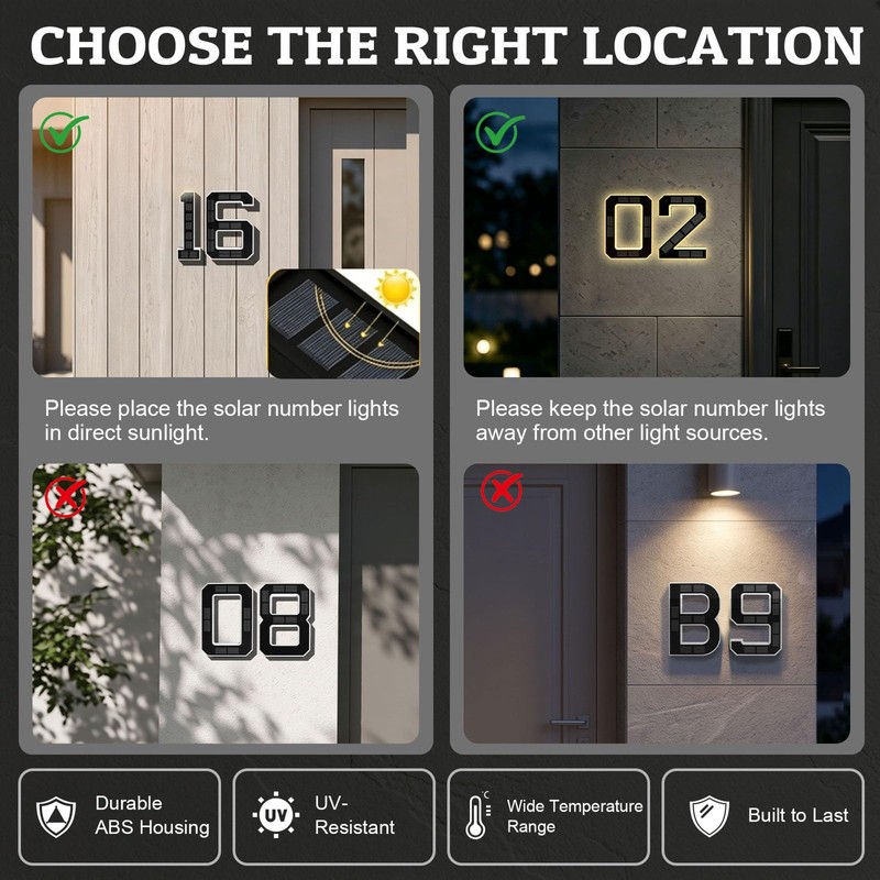 9" Solar Powered House Numbers for Outside Light Up, CARPESUN