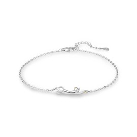 PHNIBIRD Cat Bracelet 925 Silver Bracelets Women's Adjustable Design with Two-Tone Playful Cat Bracelet Birthday Gifts for Women, 16 + 3 cm, Sterling Silver, Cubic Zirconia