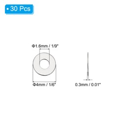 PATIKIL 304 Stainless Steel Flat Gasket, 30-Pack 1/9" ID x 1/6" OD x 0.01" Thick Metal Fender Washers Small Washers for Screws and Bolt Assortment