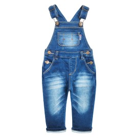 KIDSCOOL SPACE Baby&Little Boys Girls Big Bib Pocket Washed Cotton Denim Overalls,Blue,2-3 Years