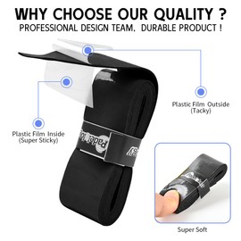 Padelology Tacky Padel Overgrip - 6 Pack Extremely Sticky Non-Slip Pickleball Grip Tape for Paddle, Tennis, Badminton, Squash Racquet Grip [0.75mm Thickness] (Black, 6 Grips)