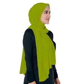 Lina & Lily Non-see-through Premium Jersey Maxi Hijab Head Scarf Wrap for Muslim Women (Lime Green)