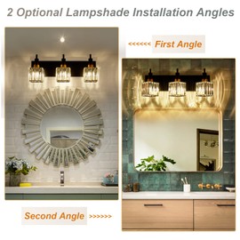HUOKU Modern Crystal Bathroom Vanity Light 3-Light Brass Wall Light Fixtures Over Mirror Black and Gold Vanity Lighting for Bathroom Square Shade Brass Wall Sconce