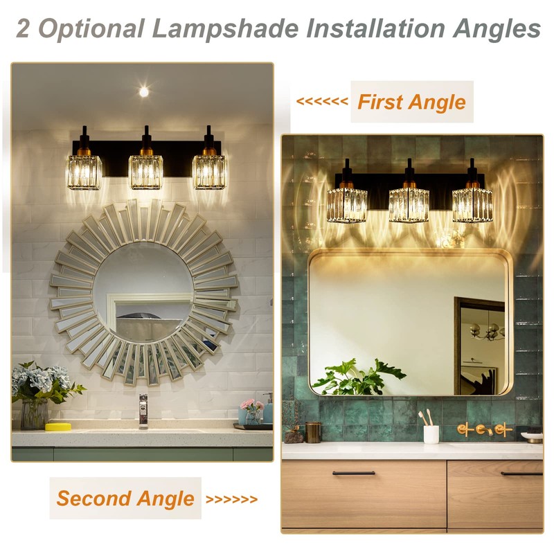 HUOKU Modern Crystal Bathroom Vanity Light 3-Light Brass Wall Light