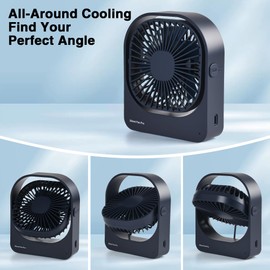 Mottinhill Portable Desk Fan, High-Capacity USB Rechargeable & Cordless, 360° Rotation, 3 Speeds Ultra Quiet, Personal Small Fan for Office Desk, Travel, Cruise Essentials, Home Decor(Blue)