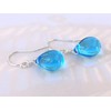 Blue Wire Wrapped Glass Dangle Drop Earrings, Sterling Silver Elegant
