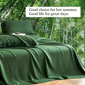 Simple&Opulence 100% Organic Viscose Derived from Bamboo Bed Sheet Set 4 Piece, Breathable Cooling Bedding Set with 15" Deep Pockets, Luxury Ultra Soft for Hot Sleepers (Dark Green,Full)