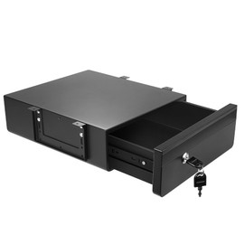 POPMOON 14 In Under Desk Drawer,Under Desk Pull Out Drawer with Lock and Keys,Adjustable Height, Metal Storage Drawer with Slide Extension Mounted Under Flat Wooden Table or Workbench,Black