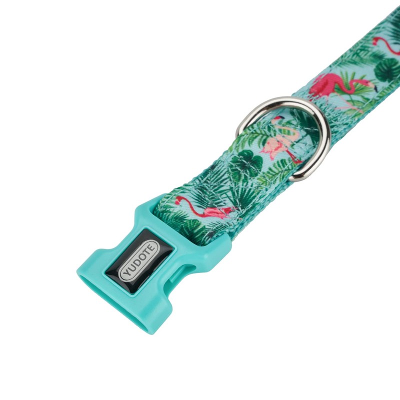 Petiry Flamingo Pattern Dog Collar, Nylon Webbing Plus Polyester Ribbon