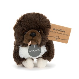 DEMDACO Animalcraft 5 x 4.5 Inch Soft Fluffy Polyester Cuddly Soft Plush Stuffed Toy Scruffy Beanbag Animal, Dark Brown and White, Chow Chow Mix