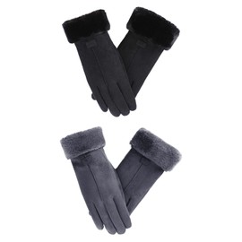 CVDYWDJIE 2 Pairs Women Warm Outdoor Gloves Fleece Gloves Winter Cycling Gloves Touch Screen Gloves, black