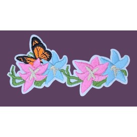 Unbranded STARGAZER LILY BLUE PINK FLOWER ORANGE BUTTERFLY IRON ON PATCH 2.0" x 4.0"