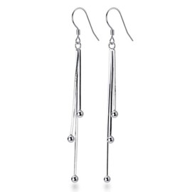 Elegant Chain Tiny Beaded Ball Threader Tassel Dangle Drop Earrings for Women Girls S925 Sterling Silver Fashion Lightweight Hypoallergenic Dangling Hook Hanging Gifts for Best Friend Birthday Party