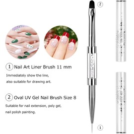 Ycyan 1Pcs Dual-ended Nail Design Brush Rhinestone Handle UV Gel Nail Brush Professional Nail Art Tools