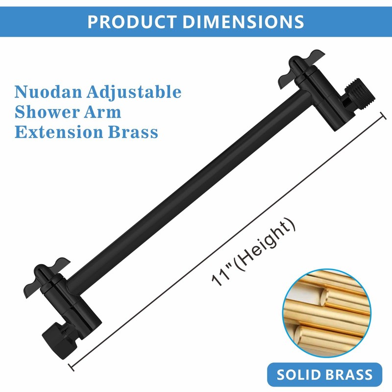 Nuodan Shower Head Extension Arm - 11" Solid Brass Shower