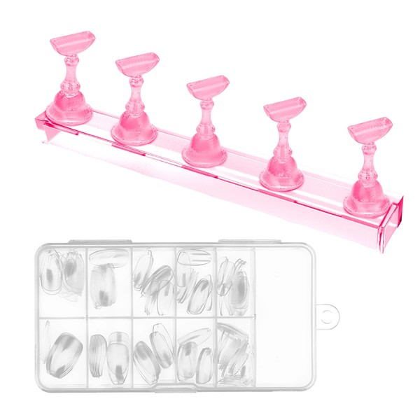 Pink Nail Art Practice Display Stand Kit, 5-Piece Clear Nail