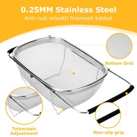 ZDRongZhen Kitchen Accessories Over the Sink Colander Strainer Basket，Stainless Steel Colander with Expandable Rubber Grip Sink Drainer-Rinse Vegetables Fruits &Strain&Drain (Medium-Fine mesh)