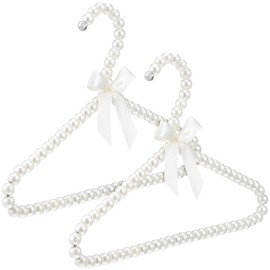 PRETYZOOM 2 Pcs Kids Clothes Hangers White Artificial Pearl Beaded Rack for Children Small Clothing Drying Smooth Edge Closet Organiser for Laundry and Storage