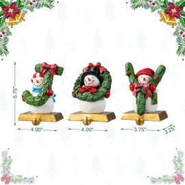 Glitzhome Christmas Stocking Holder, Set of 3 Resin Joy Hanger Hooks for Fireplace Counter Window Xmas Holiday Decoration