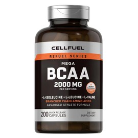 高純度 BCAA 2000 (1ボトルにBCAA100000㎎) 200粒入 カプセル 無味無臭 甘味料香料不使用 CoA分析証明書あり CELLFUEL from N.Y.