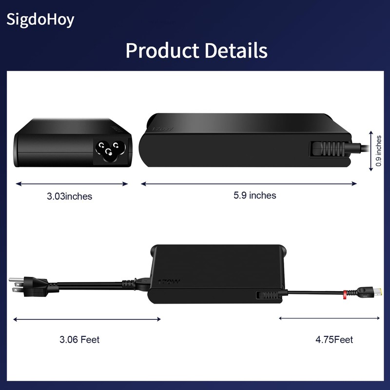 170W AC Charger for Lenovo LOQ Legion Slim 5 5i
