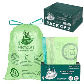 13 Gallon,100 Count, Compostable Trash Bags with Drawstring,Tear Resistant Kitchen Food Scrap Waste Bag, ASTM D6400, US BPI and Europe OK Compost Home Certified