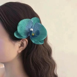 TseenYi Orchid Flower Hair Clips Green Orchid Hair Clips Large Fabric Floral Clip Butterfly Orchid Floral Hair Pin Pearl Floral Bridal Wedding Headpiece Head Clip Two Way Jewellery