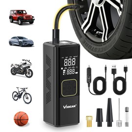 VXSCAN Tyre Inflator Air Compressor, Portable Digital Car Tyre Pump with LED Light, 150 PSI Fast Inflation 15000mAh Cordless Air Pump with 12V DC Dual Power Electric Tire Pump for Car Moto Bike Ball