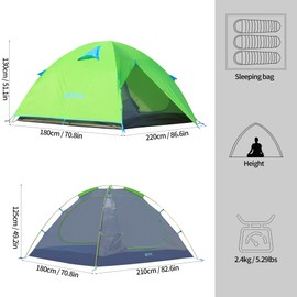 Tents for Camping, 3 Person Camping Dome Tent, Backpacking Tent Waterproof Lightweight Portable for Outdoor Camping Hiking Beach (Aviation Aluminum Pole, Green)