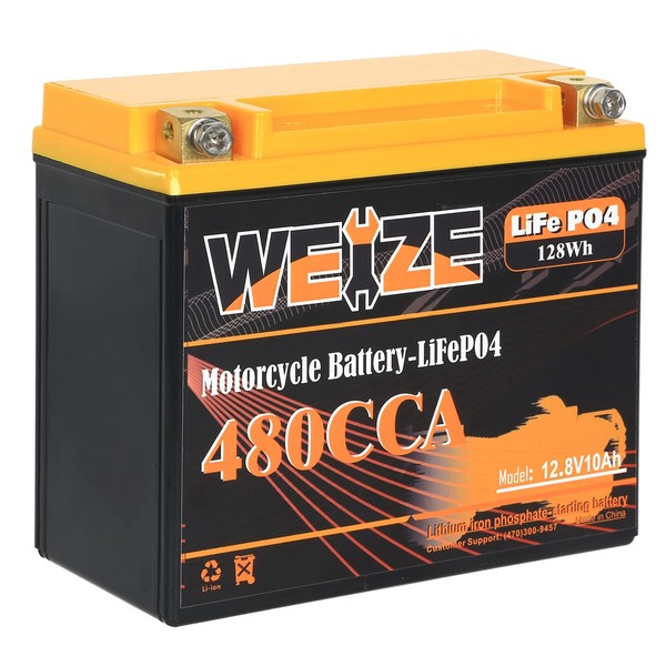 Weize Lithium YTX20L-BS Motorcycle Battery,Built-in Smart BMS,480CCA,12 Volt 10AH ATV,UTV,Jet Ski,4 Wheeler,Quad,Riding Lawn Mower,Tractor,Scooter LiFePO4 Powersports Battery