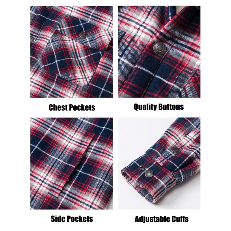 CRYSULLY Winter Hoodies for Men Lightweight Fleece Lined Plaid Shirts